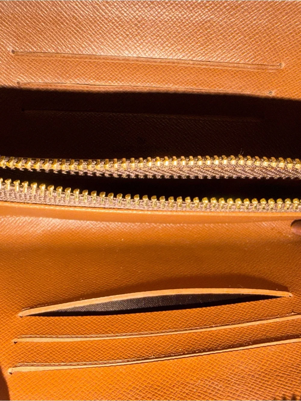 Louis Vuitton Brown Monogram Zip Wallet with Gold Accents